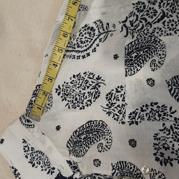 SAKS FIFTH AVENUE  BLUE 100% LINEN slim fit button front shirt Size L Paisley - Picture 12 of 16